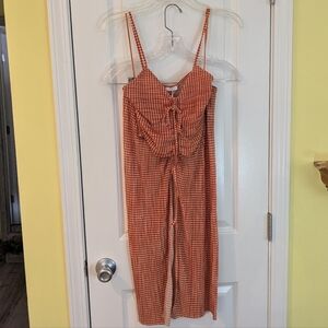 Zara NWT Orange Checkered Skirt Set